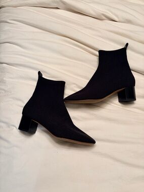 Everlane Black Knit Pointed Sock Booties with Block Heel